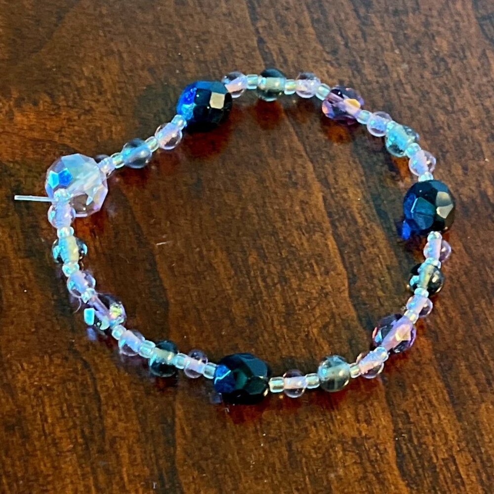 Handmade Beaded Stretch Bracelet - Purple & Black